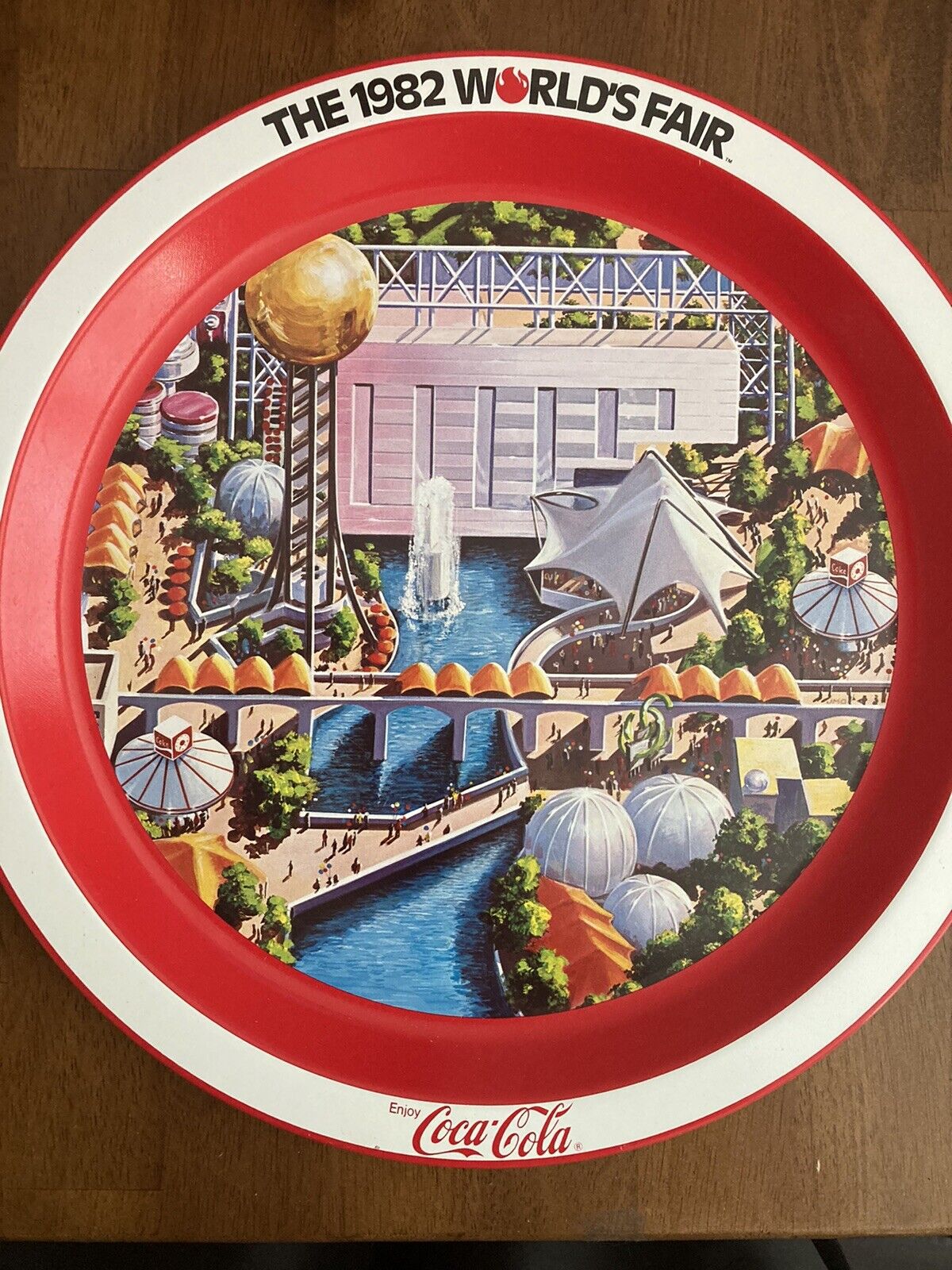 Vintage 1982 World's Fair Knoxville Tennessee Enjoy Coca-cola 12" Metal Tray