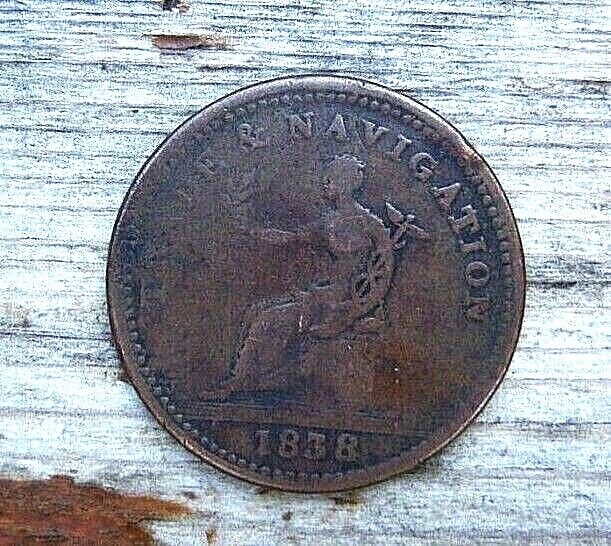 1838 "trade & Navigation" Penny Token "pure Copper Preferable To Paper"!