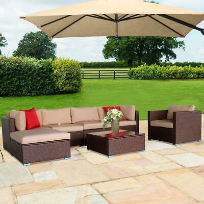 7pcs Outdoor Patio Sectional Furniture Pe Wicker Rattan Sofa Set Garden Yard