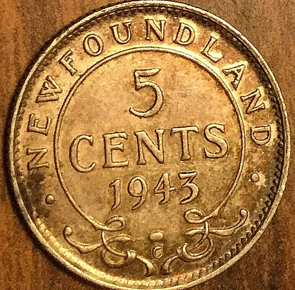 1943 Newfoundland Silver 5 Cents Coin