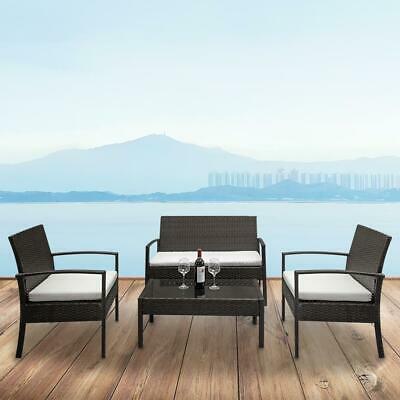 4 Pcs Rattan Patio Furniture Set Garden Lawn Sofa Set /w Cushion Seat Mix Wicker