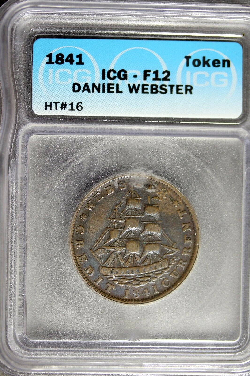 1841 - Icg F12 (ht#16) Hard Times Token Daniel Webster!!  #b23494