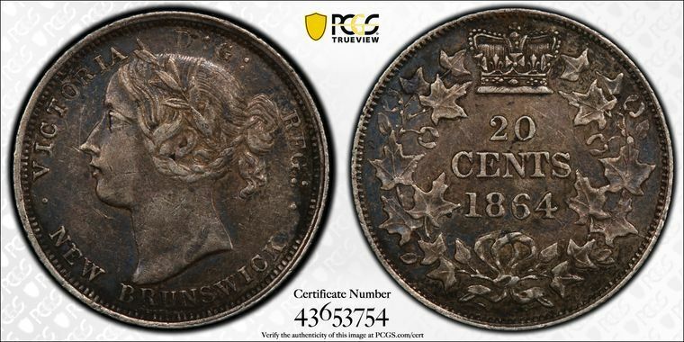 1864 New Brunswick 20 Cents Pcgs Xf45 Lot#g1978 Silver!