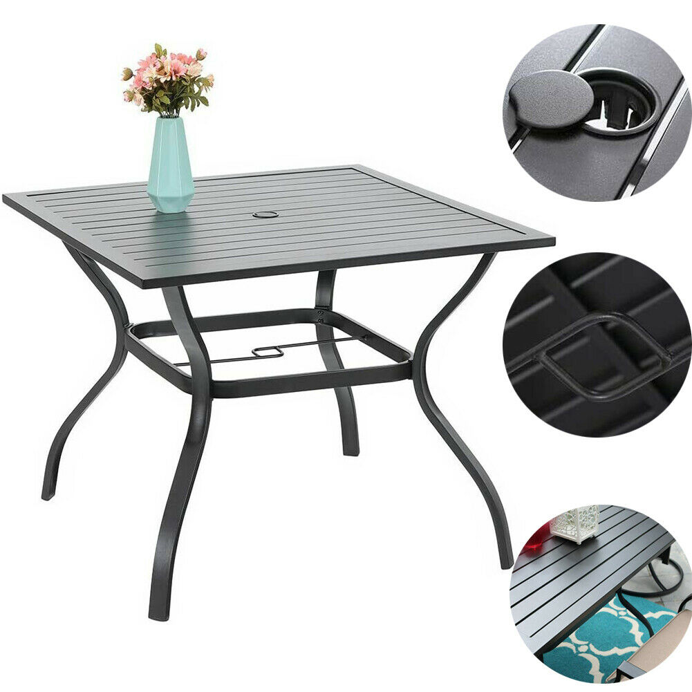 37 "  Outdoor Patio Dining Table Garden Metal Table Furniture With Umbrella Hole
