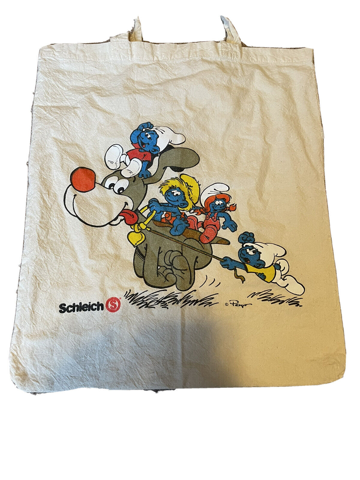 Vintage Schleich Canvas Smurfs Bag With The Dog