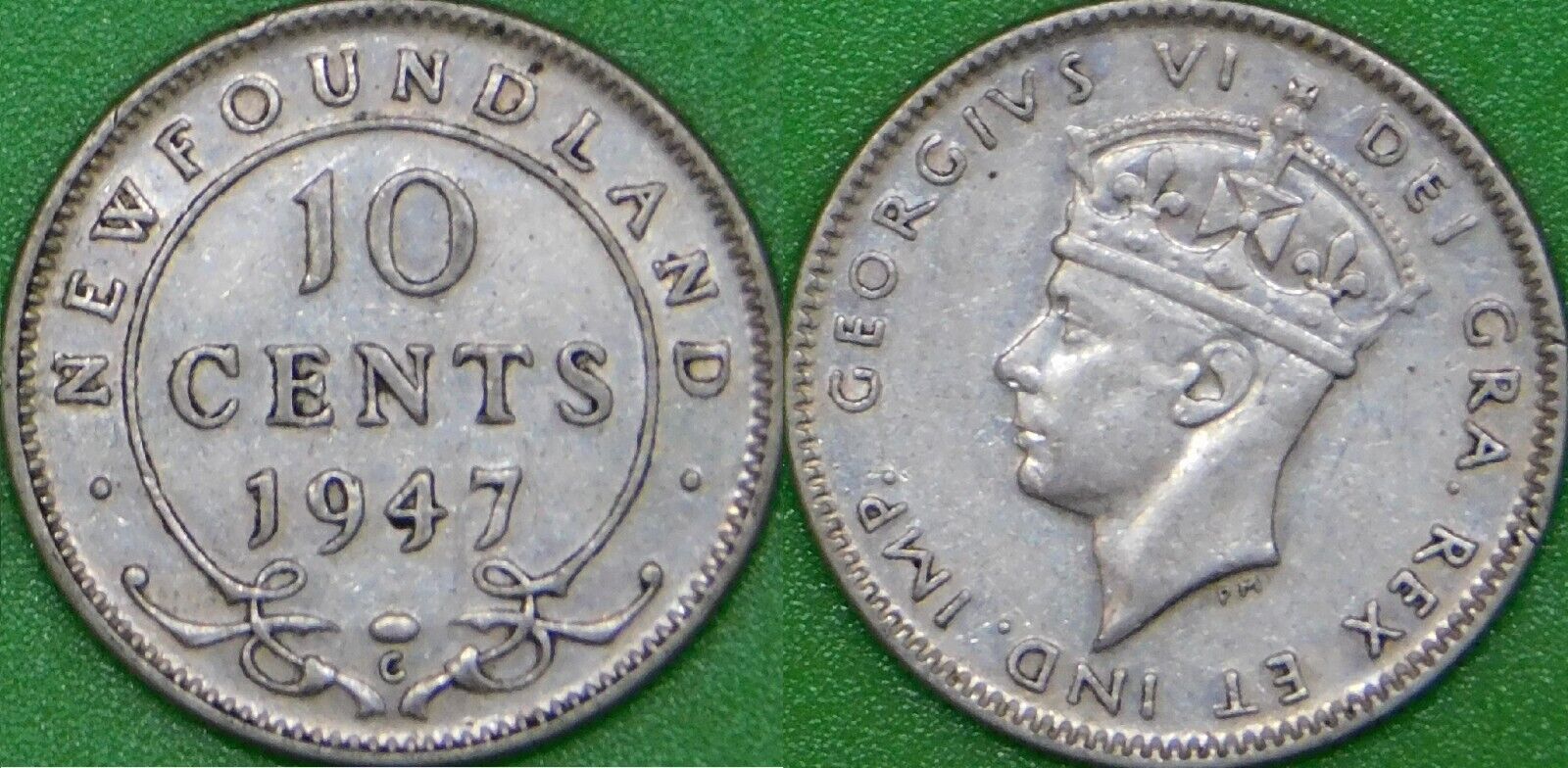 1947 Canada (c Mark) Silver Newfoundland Dime Graded As Very Fine