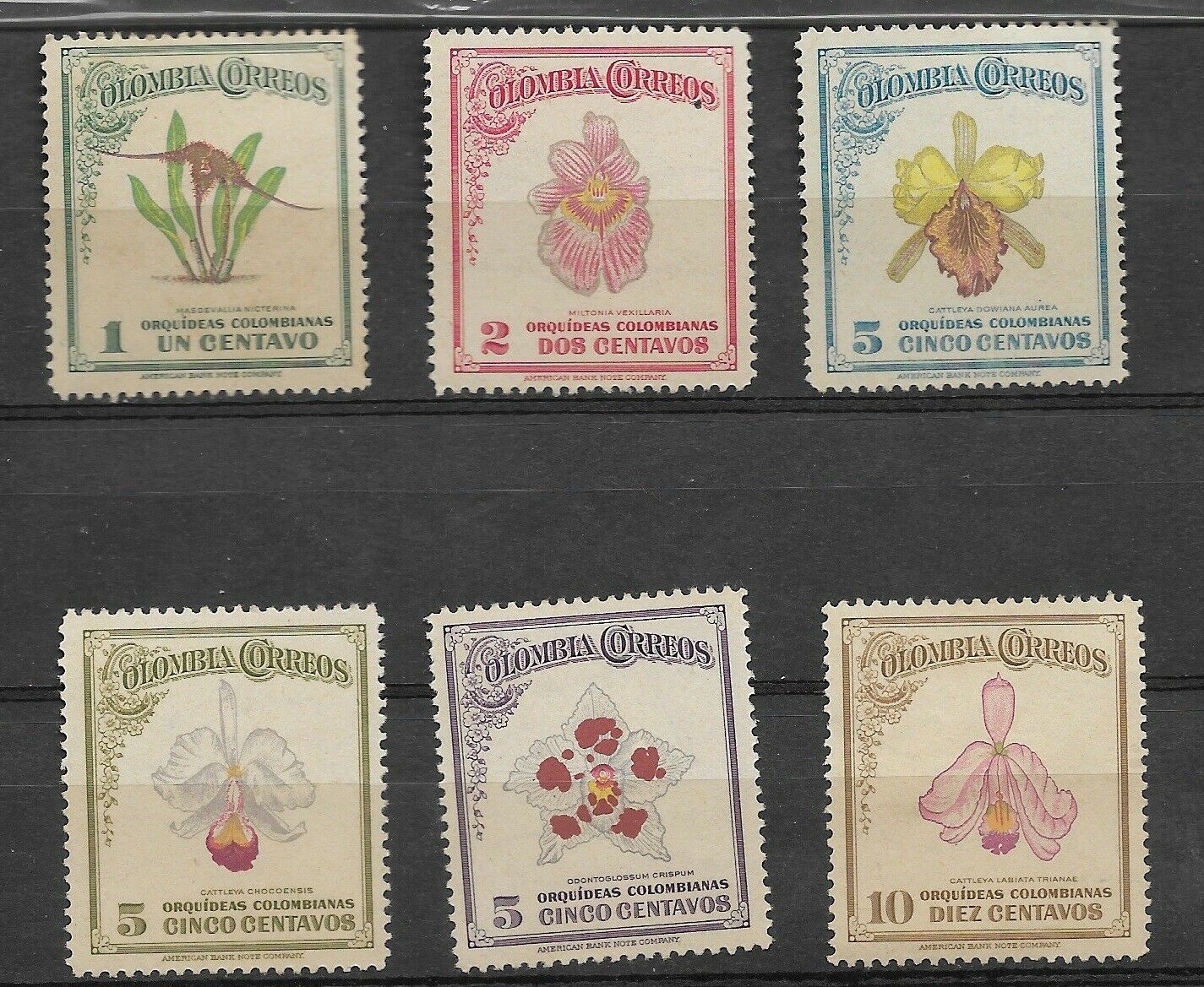 Colombia Year 1947 Orchids Flowers Set Mh Scott 546/51 Michel 500/505 Vf