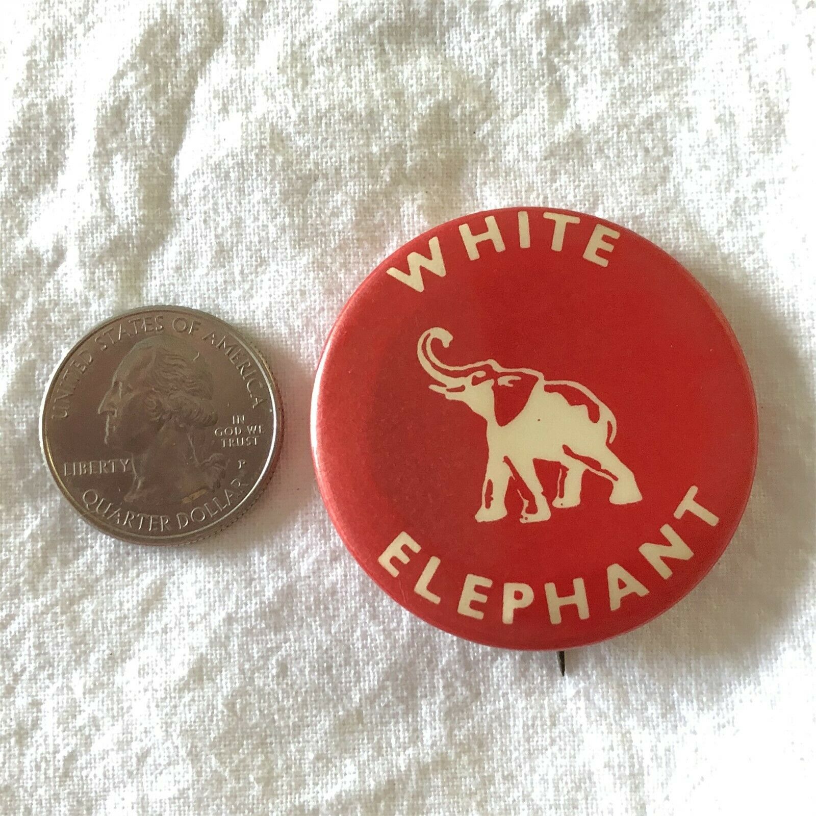 White Elephant Vintage Red And White Pinback Button #37472