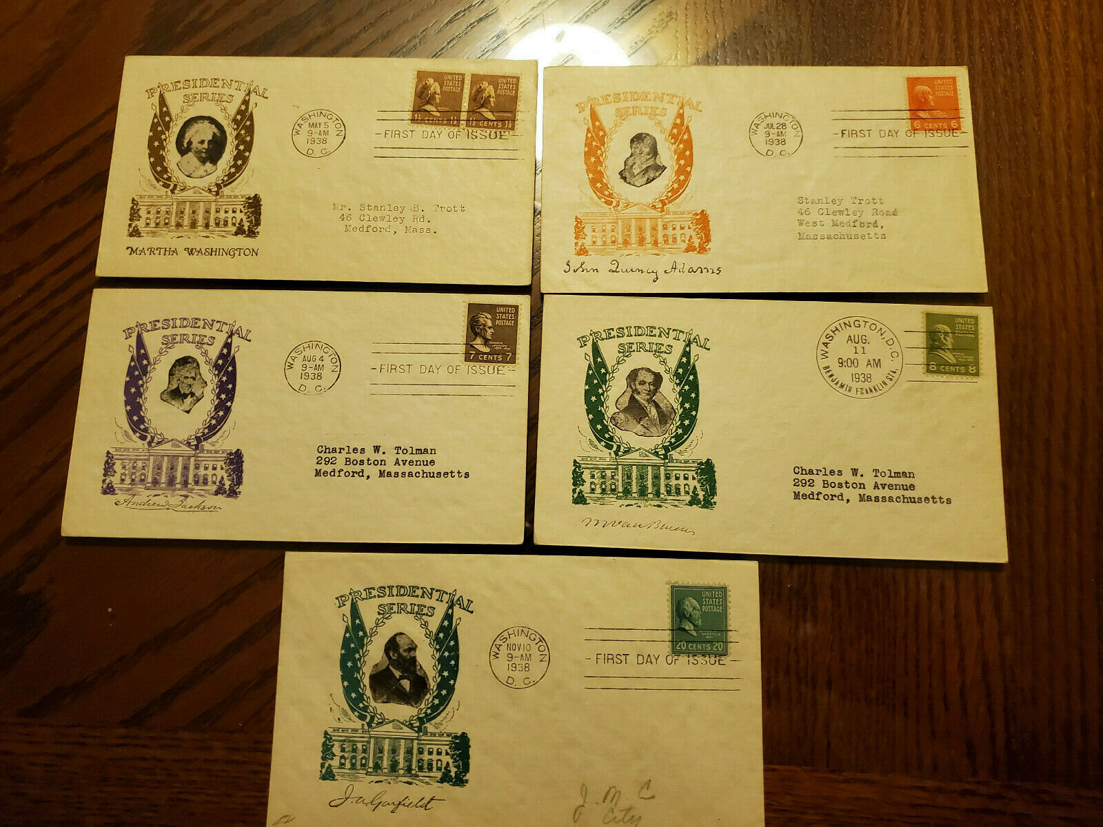 Us # 805, 811-13, & 825 Prexies Craft Cachets Fdc's M&s Estate Collection Sm3692
