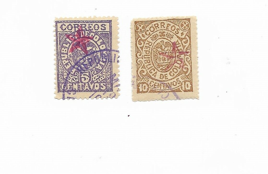 Colombia 1902 Cartagena Coats 5c Violet 10c Brown Scott 189/90 Used